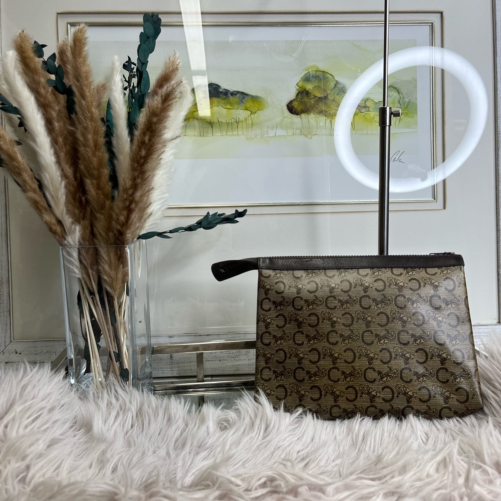 Celine Brown Macadam Canvas Clutch